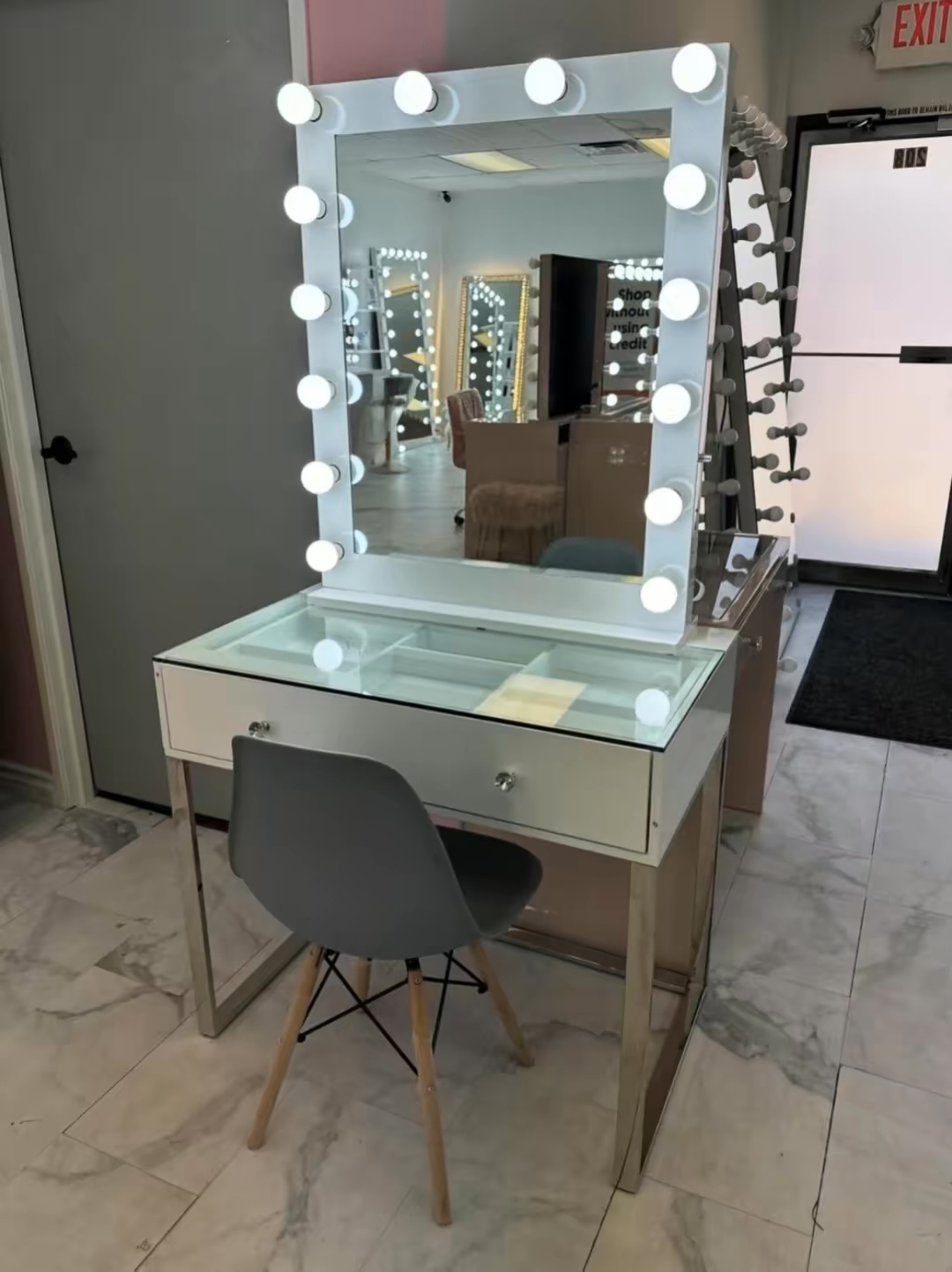 1 Drawer Glass Top with LED Dimmable Mirror